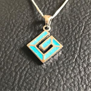 NWOT BLUE OPAL Inlay GEMSTONE 925 Sterling Silver Pendant only